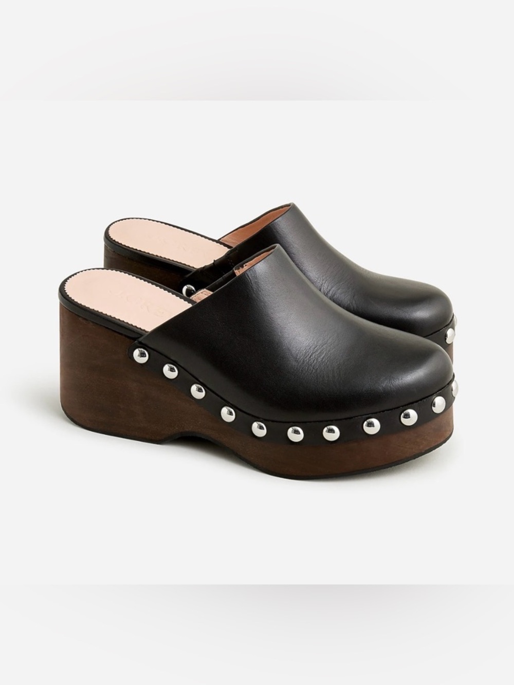 J.CREW Black Leather Studded Platform Clogs